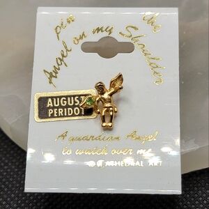 Vintage Angel on My Shoulder Pin August Birth Stone Peridot Guardian Angel